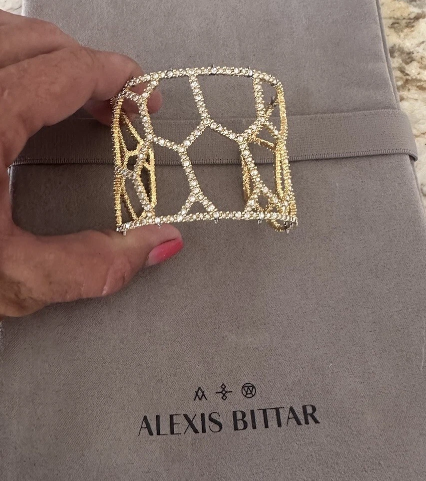 100% Authentic Alexis Bittar Honeycomb Crystal Spike Gold Cuff Bracelet $345