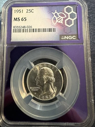 1951 Washington Silver Quarter 25c NGC MS 65 Mint State Uncirculated Coin