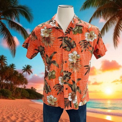 Palmwave Hawaii Shirt Mens Large Floral Aloha Beach Luau Surf Y2K Retro Vibe
