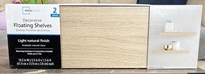 Floating Shelves NIB Light Natural Finish 2 Pack Faux Wood 16.5 x5.5 