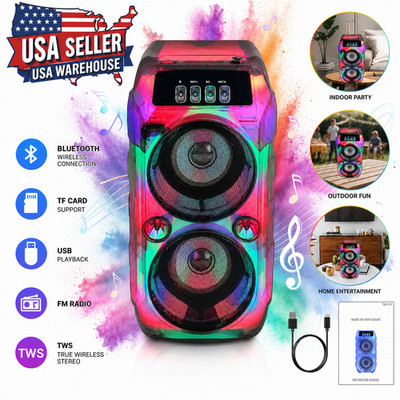 Dual 3  Portable Bluetooth Rechargeable Party Speaker W/ Party Light USB,FM,TWS