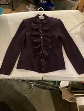 St John collection jacket knit purple ruffle suit blazer size 6 Tank Size P