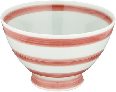 Hasami Ware, Tenryu Pottery, Border Rice Bowl, Red_