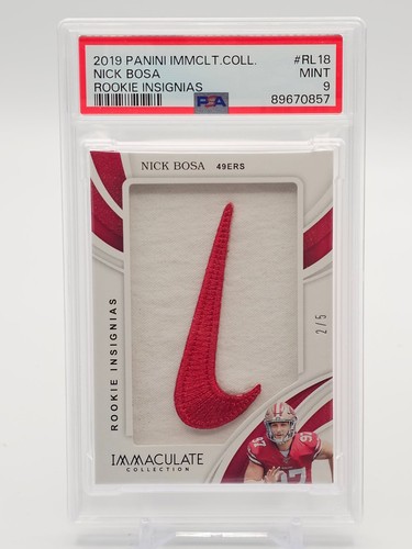 NICK BOSA 2019 IMMACULATE COLLECTION ROOKIE INSIGNIAS PATCH /5 49ERS PSA 9 Q7330