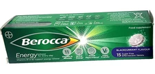 Berocca Energy Blackcurrant Vitamin C B1 B2 B3 B5 B12  15 Effervescent Tablet