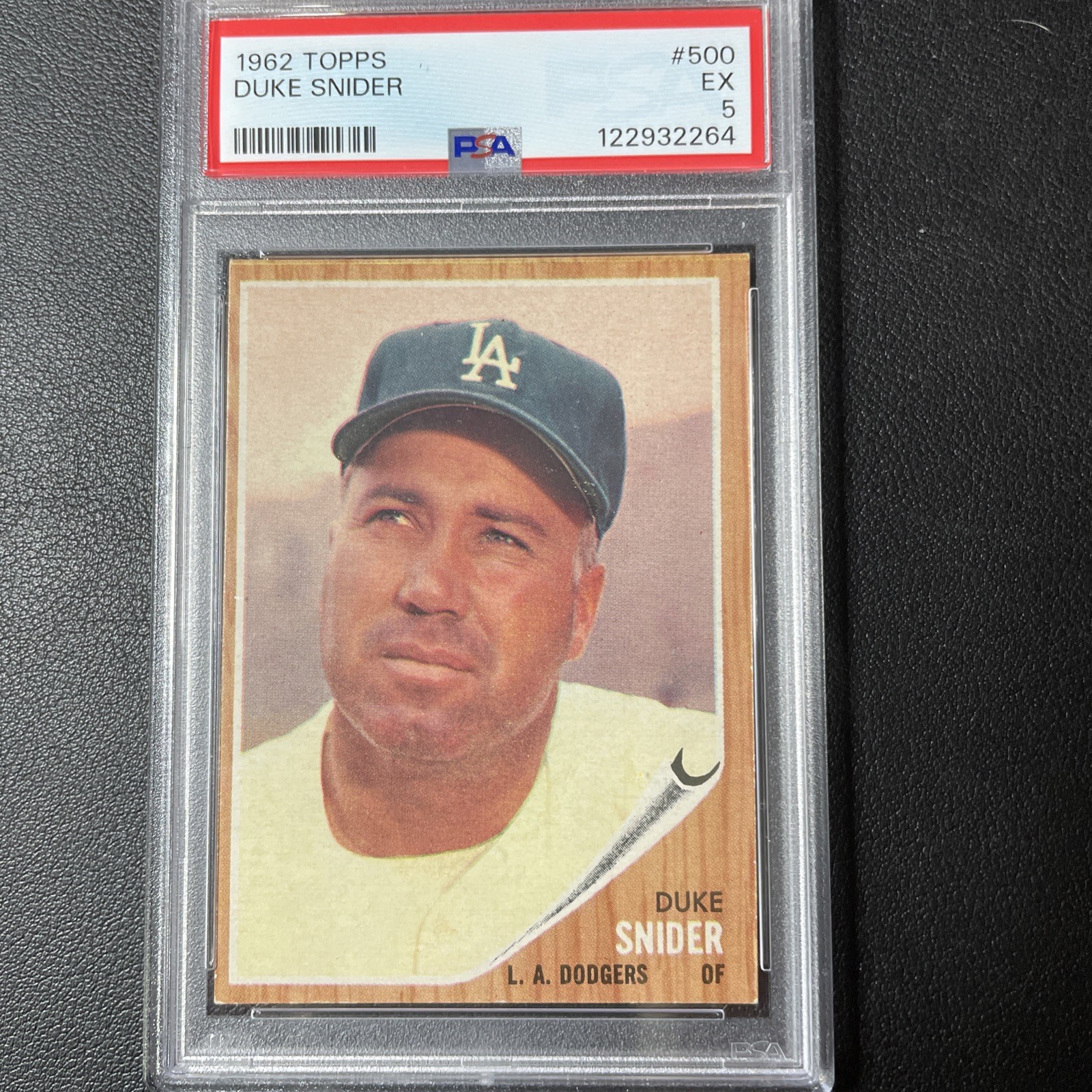 1962 Topps Duke Snider #500 PSA 5 EX – Dodgers HOF – Clean Woodgrain