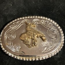 Vintage Western End Of Trail Belt Buckle Silver Tooled Made In USA