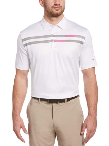 Callaway Short Sleeve Printed Linear Space Dye Golf Polo Shirt, White, M - Bild 1 von 2