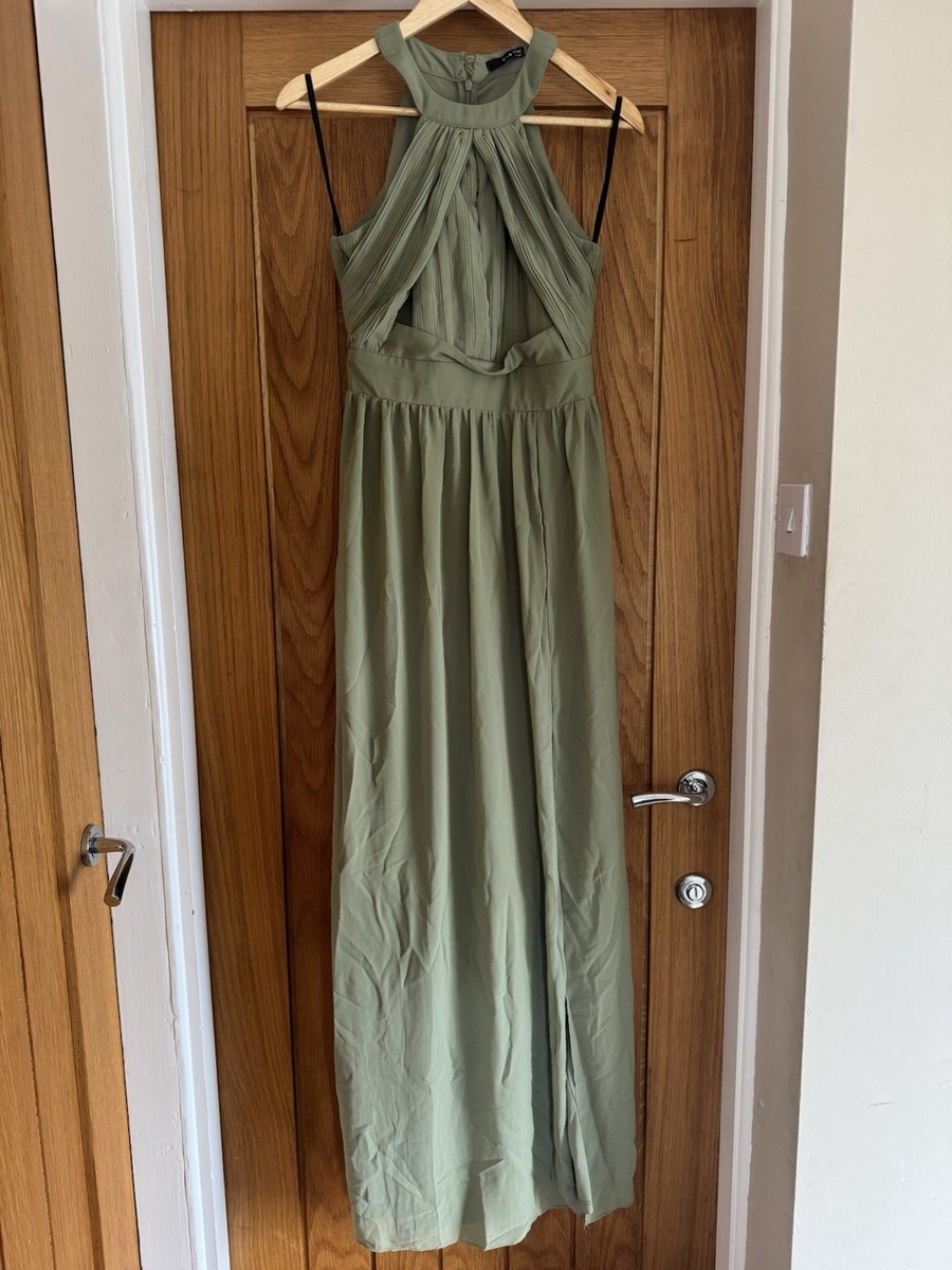 TFNC London Bridesmaid Prague Pleated Maxi Dress Dusky Sage Green Size 10 |  eBay UK