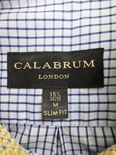 Calabrum London Slim Fit Size 15.5 34/35 Medium Mens Blue Check Spread Collar - Picture 4 of 10