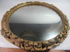 Vintage Ornate Round Gold Moulded Plaster Rococo Style Framed Wall Mirror D 17"