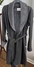 UGG Marlow Long Fleece Belted Shawl Collar Women's Robe Size S Charcoal Pockets