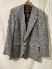 Stafford Men s Striped Plaid Gray One Button Blazer Lined Pockets Size 40-42