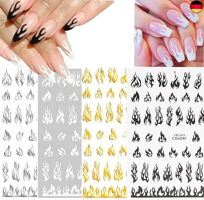 MWOOT 4 Blatt 3D Feuer Flamme Nagelsticker Abziehbilder,Selbstklebend