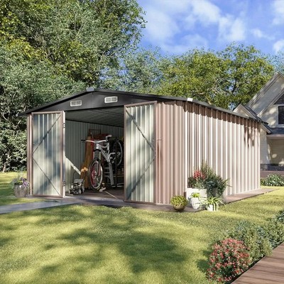 10x12FT Outdoor Metal Storage Shed Heavy Duty Garden Tool House Lockable Doors