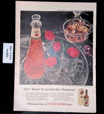 1957 FOUR ROSES Give "Roses" In Crystal Decanter This Christmas Print Ad 50811