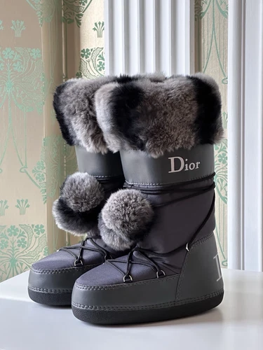 Bottes DIOR Lune Fourrure Gris Neige par John Galliano Taille : 35 37 Y2K
