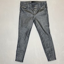 Kut from the Kloth Connie Zip Ankle Skinny silver metallic denim jeans rock Sz 8