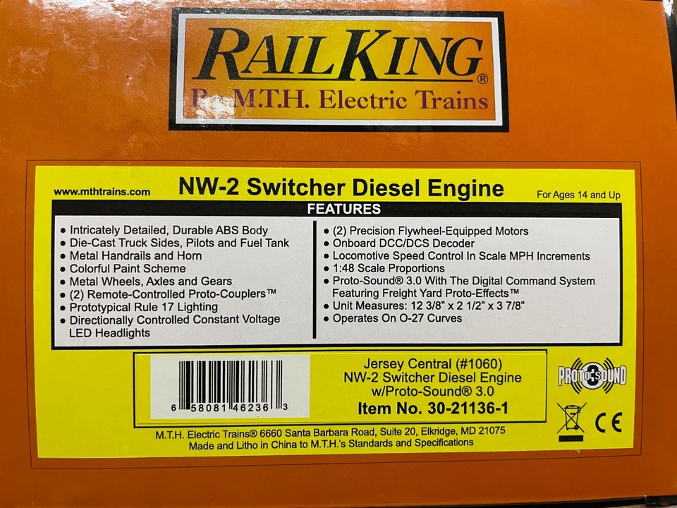 MTH RAILKING 30-21136-1 NEW JERSEY CENTRAL NW2 DIESEL SWITCHER #1060 O GAUGE NEW - Image 2 of 4