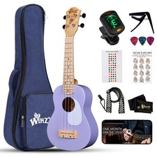 WINZZ Soprano Ukulele for Beginners, 21 Inch Hawaiian Wood Ukelele Kit for Ki...