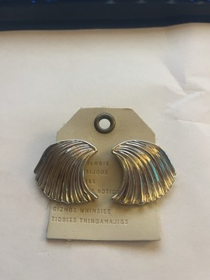 Anthropologie Silver Shell Statement Earrings Oversized Ribbed Studs NWT