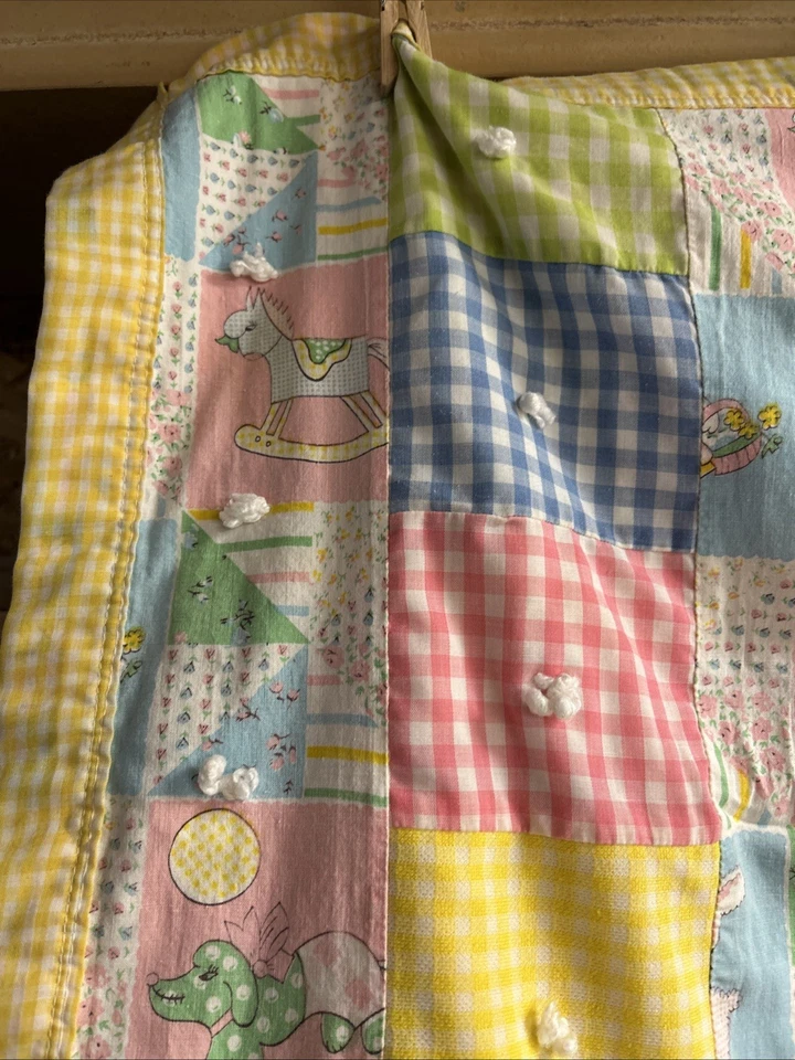 De Colección Guinga Bebé Corbata Edredón Cuna Manta Guardería Pastel Rosa Azul Amarillo Hecho a Mano Foto 3 de 4