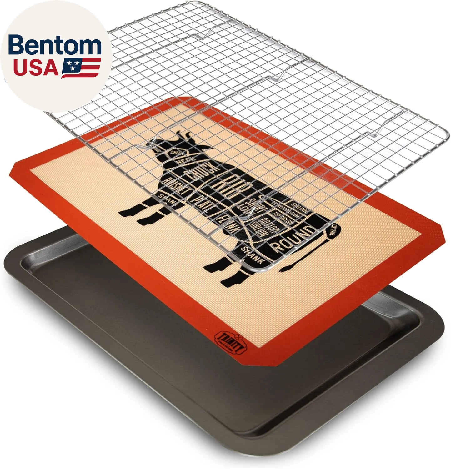 Meat Resting Pan - with Wire Rack and Silicone Baking Mat - Dishwasher and Oven
Opens in a new windo
