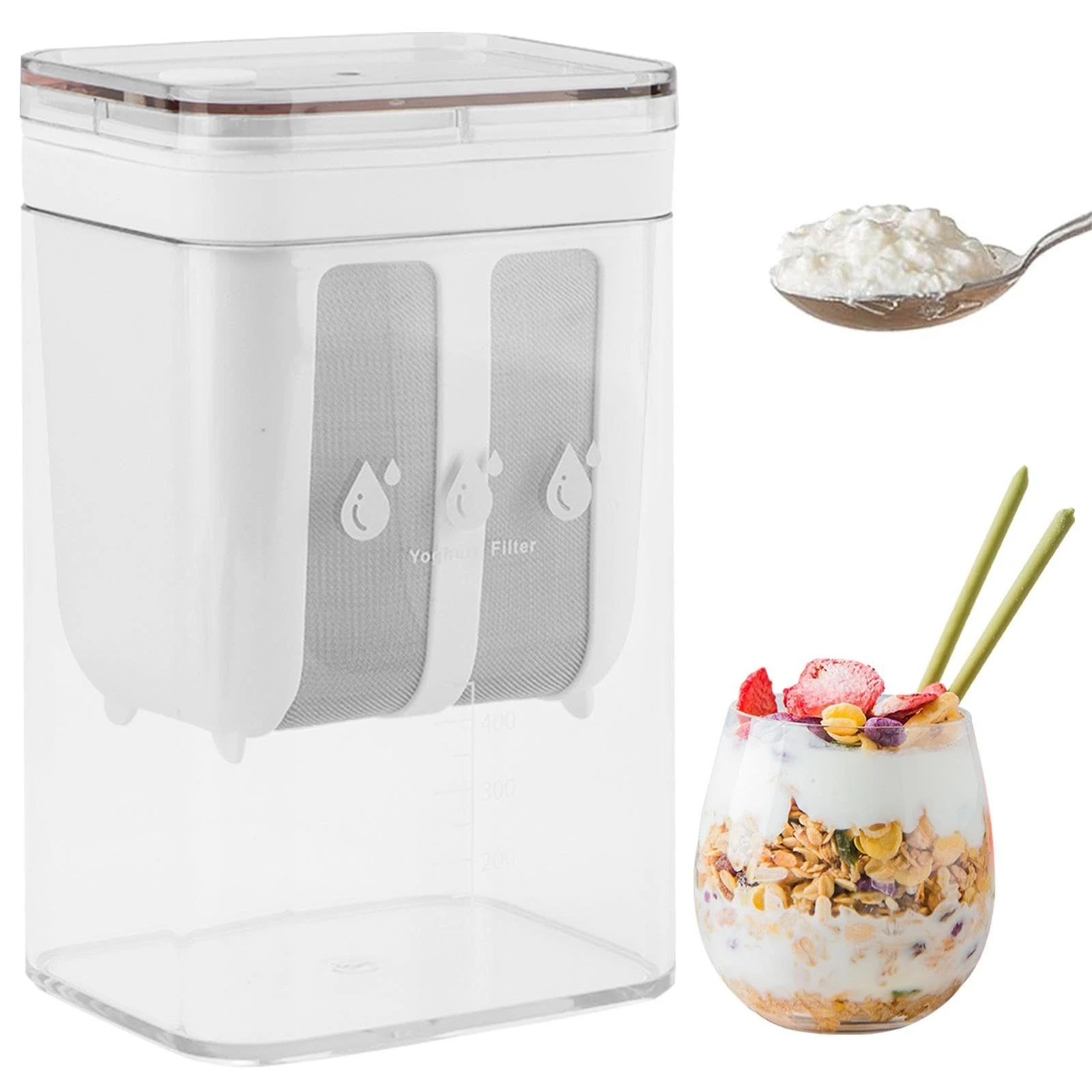 Greek Yogurt Strainer 1100ML Yoghurt Maker With Scale Mark Fine Mesh Lid