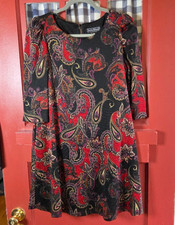 Jessica Howard Women's Petite Red Black Paisley Print 3/4 Sleeve Dress Size PM