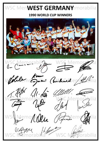 12715. Germany World Cup 1990 Signed Team Picture Sheet PRINTED AUTOS A4 Winners