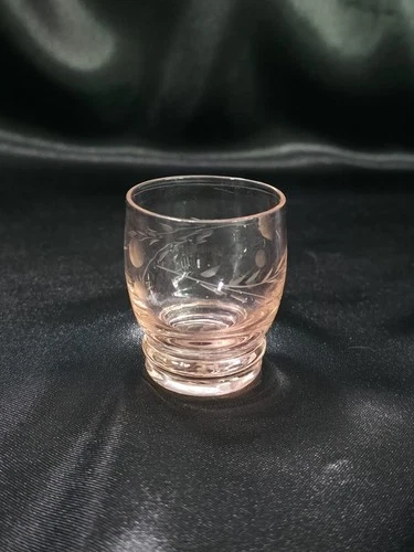 Vintage Pink Etched Shot Glass Depression Era Style Floral 2”