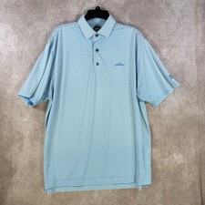 FootJoy Polo Shirt Mens Large Blue White Striped Performance Short Sleeve Logos