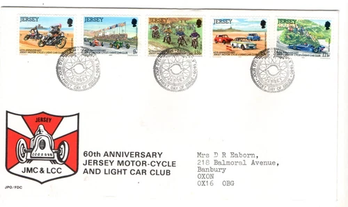 1980 JERSEY - MOTORCYCLE & LIGHT CAR CLUB 60th ANNIV FDC FROM COLLECTION N12