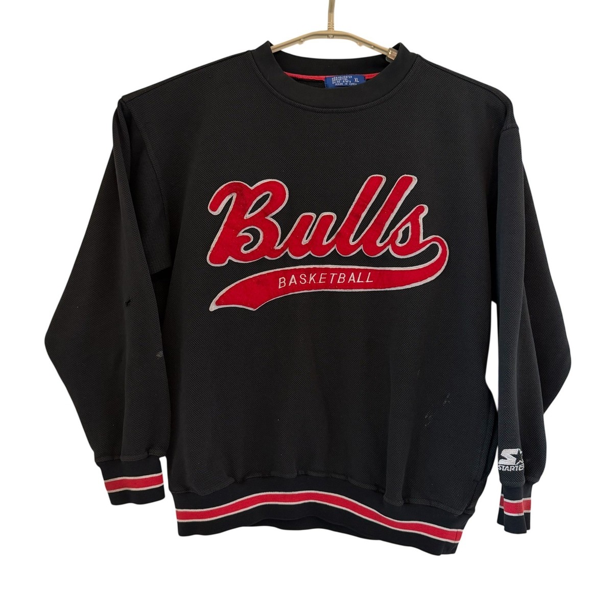 VTG Starter Chicago Bulls NBA 90s Sweatshirt XL Black Waffle Knit 