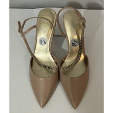 NWOB Nine West Gisha Women's Chain Link High Heel Dress Pumps Nude Pink Size 9.5