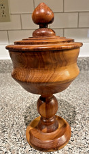 Vintage Hand Wood Pedestal 10" Goblet Chalice Lidded Urn with Finial