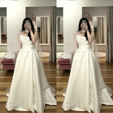 Elegant Princess Dress Wedding Dress Satin A-line Shoulder and Back Fold Design