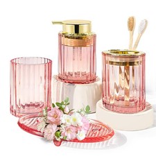 Bathroom Set, 4 PCS Glass Bathroom Set,Golden Pink