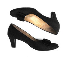1950s Saks Fifth Avenue Designer Black High Heel Bow Tie Pump Shoes Size 7.5 A