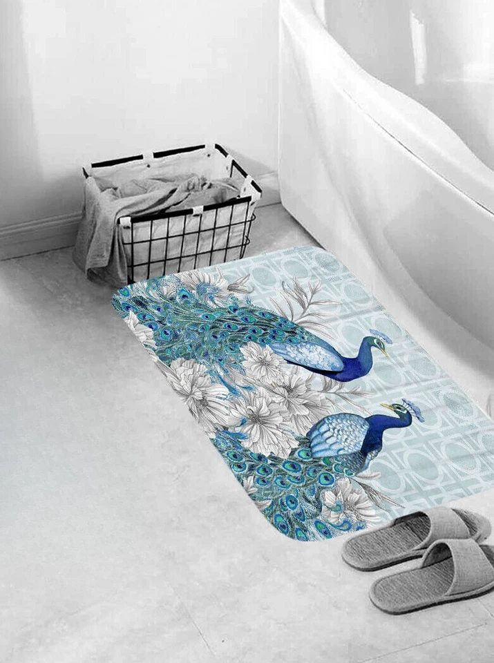 Juego de alfombras de baño cortina de ducha de pavo real alfombra de baño gruesa tapa de inodoro antideslizante* Foto 4 de 4