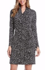 Karen Kane 4L17565 Black Speckle Print Stretch Jersey Cascade Wrap Dress  - $128