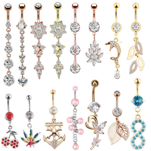 Stylish Navel Belly Ring Rhinestone Button Bar Barbell Body Piercing Jewelry - Afbeelding 1 van 94