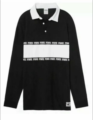 Victorias Secret PINK ~Long-Sleeve Rugby Tee~ Black/White
