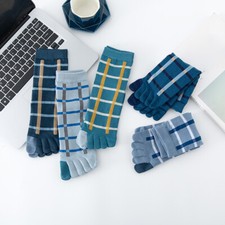 5 Pair of Mens Cotton Blend Toe Socks Five Finger Check Plaid Sports Soft Comfy