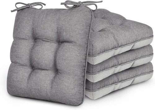 Seat Cushions for Chairs (4 Pack) Indoor/Outdoor Tufted Memory Foam -Gray