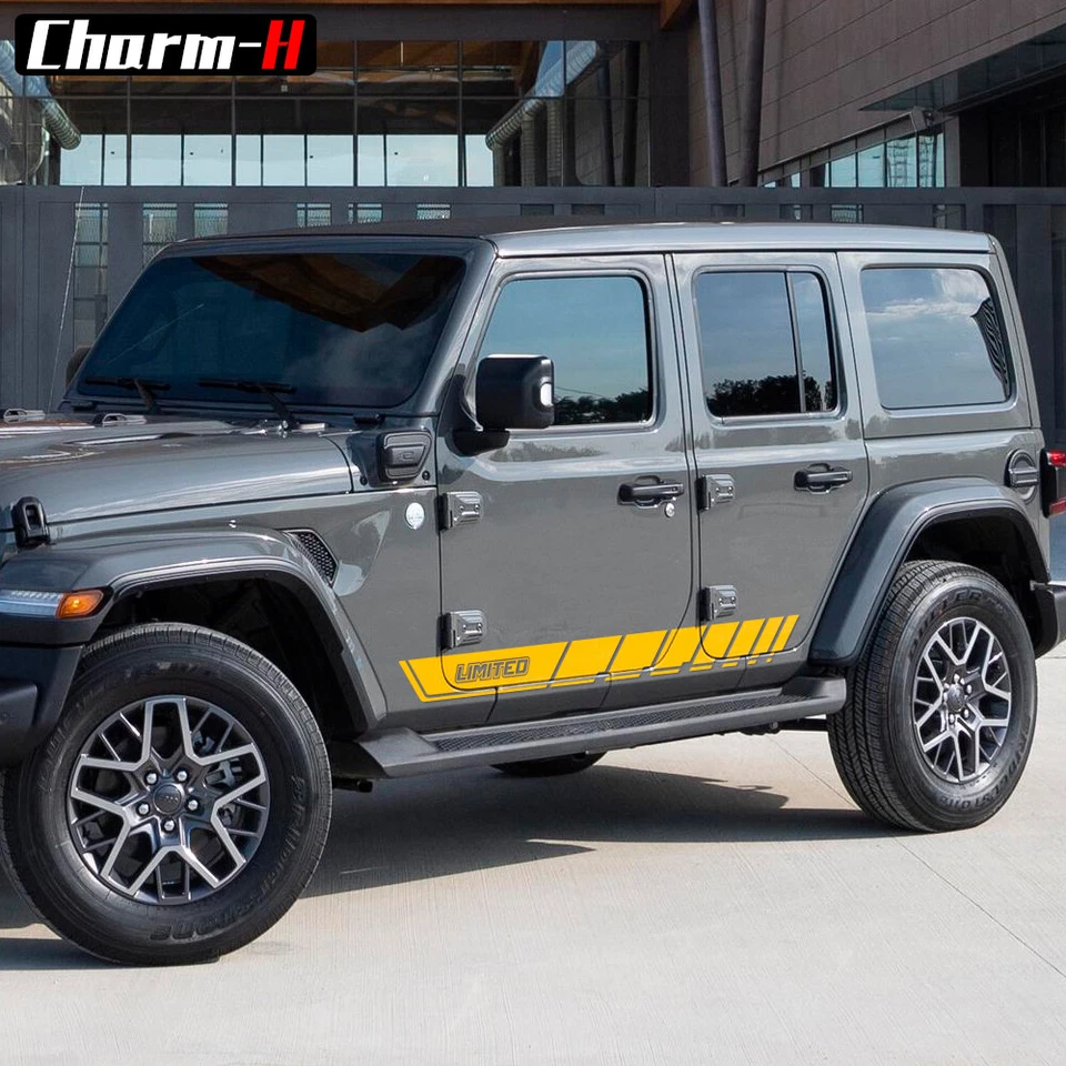 2pcs Car Door Side Skirt Rocker Panel Racing Stripes for Jeep Wrangler JK JL — 第 3/4 张图片