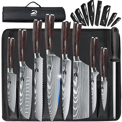10tlg Profi Messerset Küchenmesser Kochmesser Set Japanisches Damaskus Edelstahl
