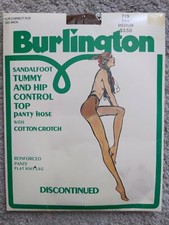 Burlington Pantyhose Size Medium Tan Control Top Sandalfoot Vtg 80s flat knit