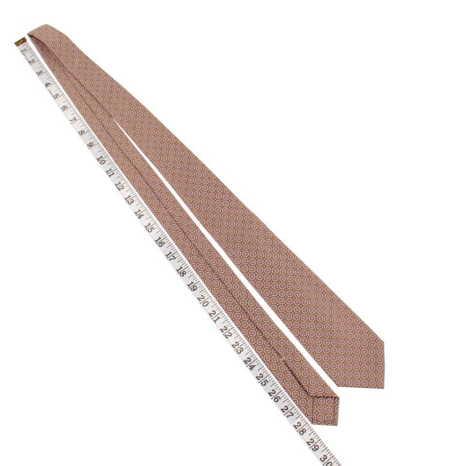 Kiton 全新无标签 100% 真丝七折领带浅棕色带奶油色/紫色图案 — 第 3/4 张图片