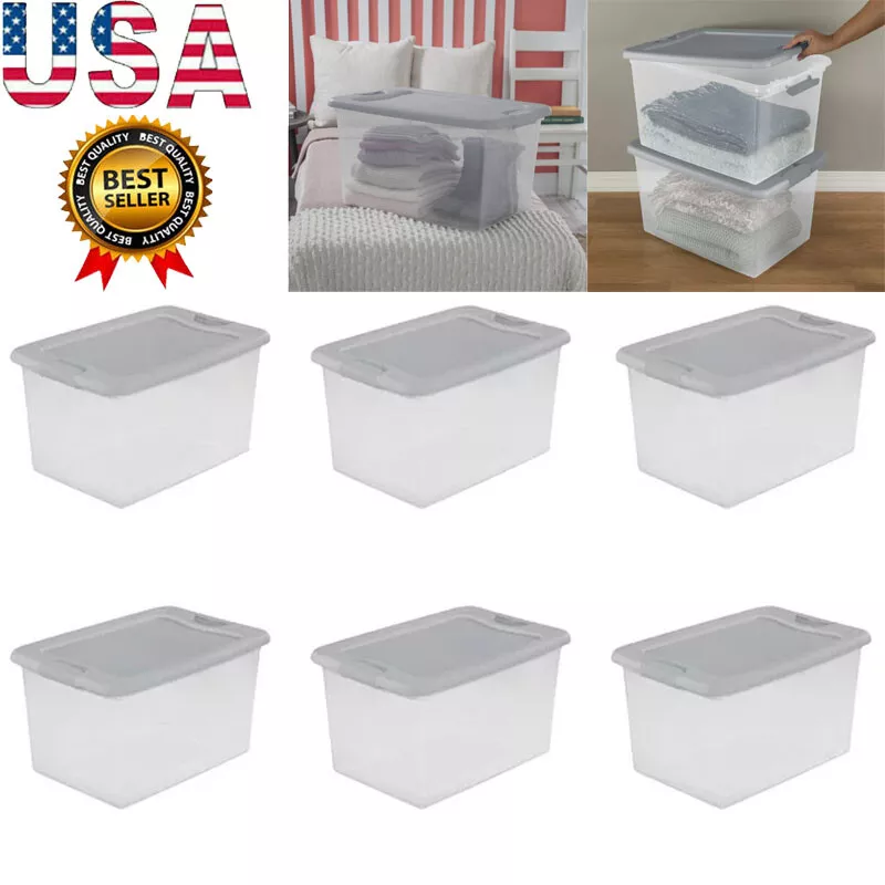 27 Gallon Plastic Storage Latch Box, Storage Bin with Secure Lid